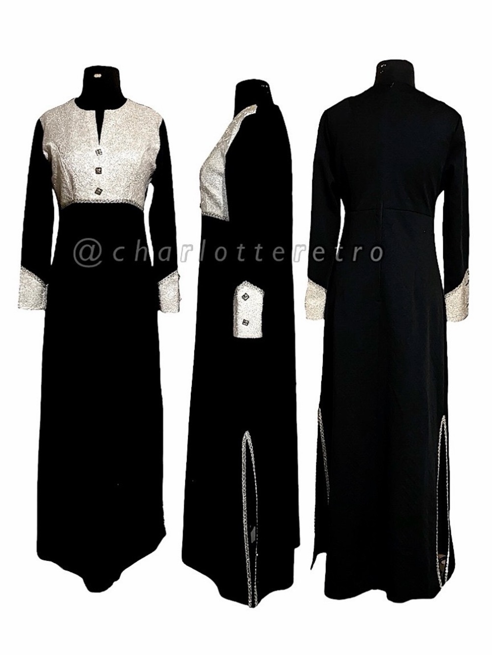 vtg Tuxedo Hostess Dress w Dual Side Splits